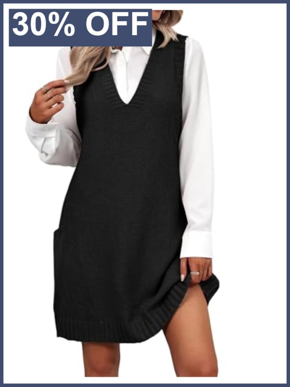 Zeagoo Sleeveless V-Neck Knit Sweater Vest Dress with Pockets Pullover